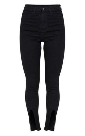 Black  Front Split Hem Skinny Jeans | Denim | PrettyLittleThing