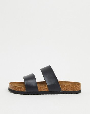 South Beach Exclusive double strap slider sandals in black | ASOS