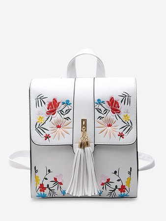 Floral Embroidery Fringe Decor Backpack