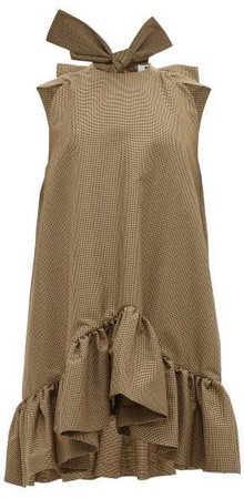 Houndstooth Wool Blend Mini Dress - Womens - Brown
