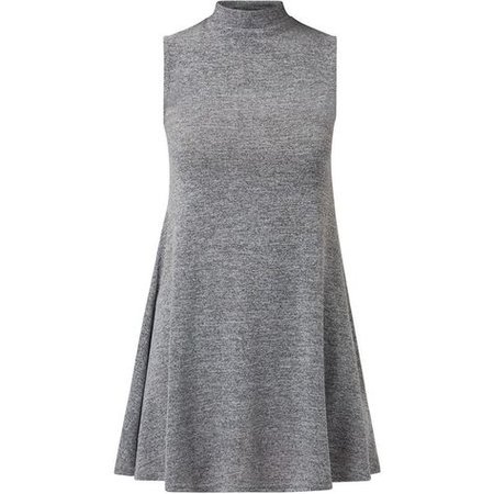 Grey High Neck Sleeveless Swing Dress (€8,50) ❤ liked on Polyvore featuring dresses, clothes - dresses, vestido, gray mini dress, … | My Polyvore Finds | Sleeveless swing dress, High neckline dress, Dresses