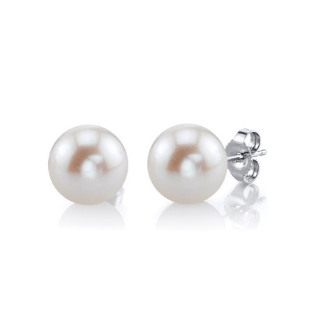 The Pearl Source - THE PEARL SOURCE 14K Gold 10-11mm AAA Quality Round White Freshwater Cultured Pearl Stud Earrings for Women - Walmart.com