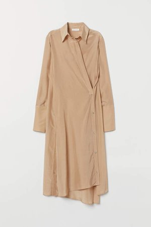 Silk-blend Wrap Dress - Beige