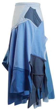 Patchwork Asymmetrical Hem Skirt - Womens - Blue Multi
