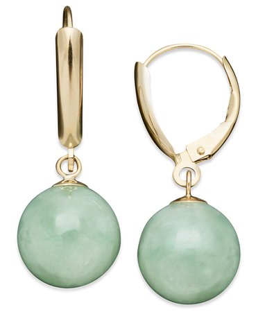 Macy's 14k Gold Jade Bead Drop Earrings