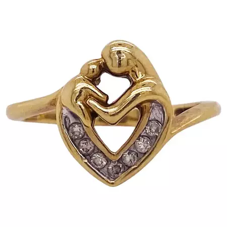 Mother and Child Ring Diamond Heart .10 Carats 10k Gold with Bypass Design 'Lv' For Sale at 1stDibs | mother child ring, ring design for mother, lv ring design