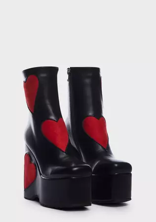 Lamoda Suede Heart Platform Ankle Boots - Black – Dolls Kill