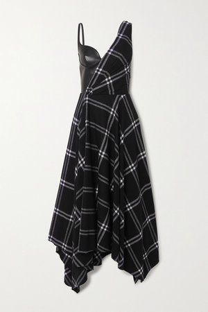 Black Asymmetric checked wool and cashmere-blend and leather dress | Alexander McQueen | NET-A-PORTER