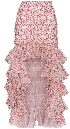 Floral ruffle asymmetric skirt