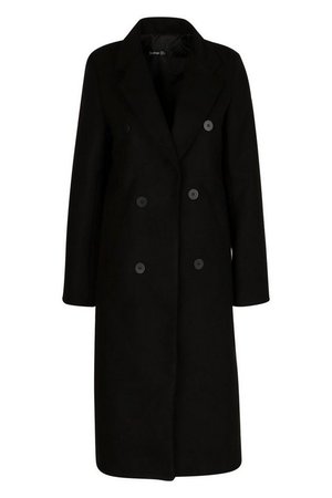 Double Breasted Maxi Wool Look Coat | Boohoo black