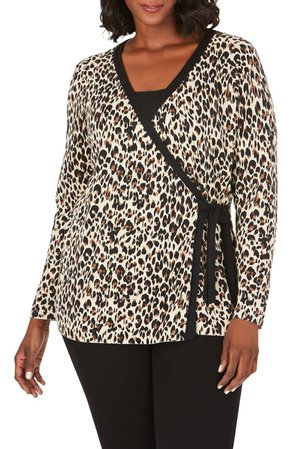 Foxcroft London Evening Leopard Wrap Cardigan (Plus Size) | Nordstrom