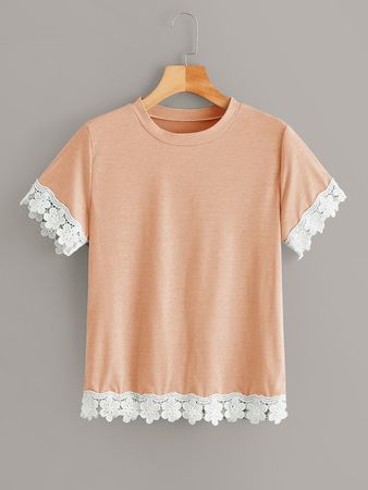 Contrast Guipure Lace Tee | SHEIN