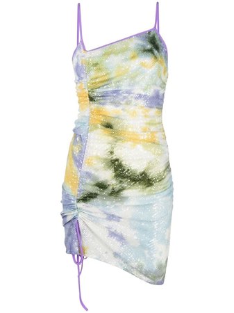 Shop yellow & purple Gcds tie-dye print ruched dress with Express Delivery - Farfetch