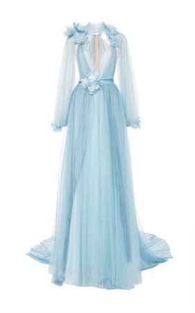 Marchesa Tulle Grecian Gown With Billowing Sleeves