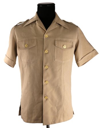 SALE Vintage 1970's Jamaican Men's Epaulet Shirt / MGM Brand / Militant Army Style /Khaki Short Sleeved
