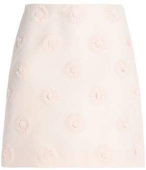 Floral-appliqued Wool And Silk-blend Crepe Mini Skirt