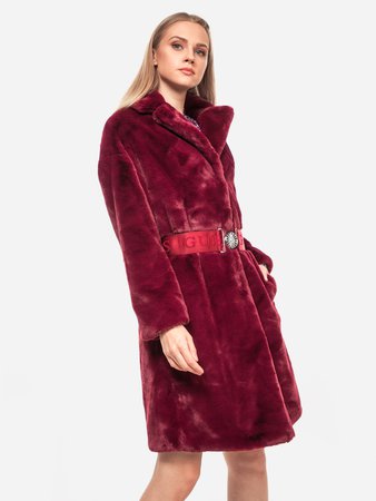 GUESS SHELLY BELTED FAUX-FUR COAT