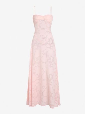 Women's Sexy Sheer Spaghetti Strap Floral Jacquard Cupped Backless Drop Waist Maxi Long Dress For Prom Party In LIGHT PINK | ZAFUL 2023