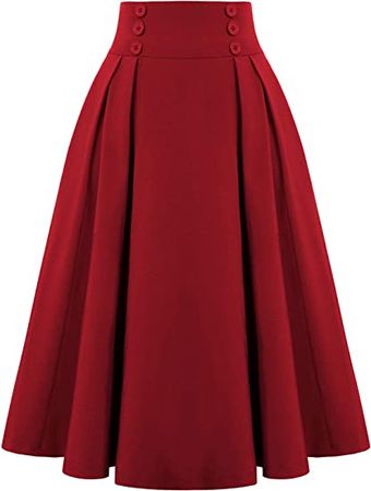 Amazon.com: Women's Flared A line Pocket Skirt High Waist Pleated Midi Skirt,Wine Red S : Clothing, Shoes & Jewelry