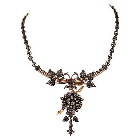 Vintage Victorian Style Apx 12ct Rose Cut Diamond Drop Necklace / Brooch For Sale at 1stDibs