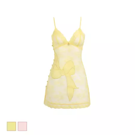 Room Service 888 Bowknot Embroidered Patch Lace Slip Dress