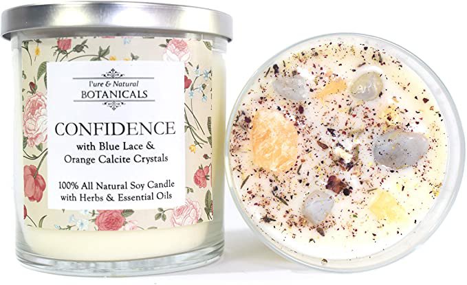 Amazon.com: Confidence Pure & Natural Soy Candle 8.5 oz 100% Natural & Non Toxic with Crystals, Helichrysum, Rose and Bay Herbs & Essential Oils for Courage, Self-Esteem & Anxiety Wiccan Pagan & Spirituality: Home Improvement
