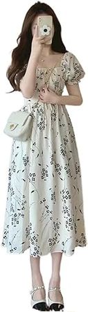 WDZIZFG French Tea Break Floral Dress Small Gentle Wind Long Dress at Amazon Women’s Clothing store