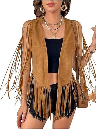 Amazon.com: SCOFEEL Women's New Faux Suede Fringe Vest Tassel Sleeveless 70s Western Outfit Hippie Jacket Cardigan : Clothing, Shoes & Jewelry
