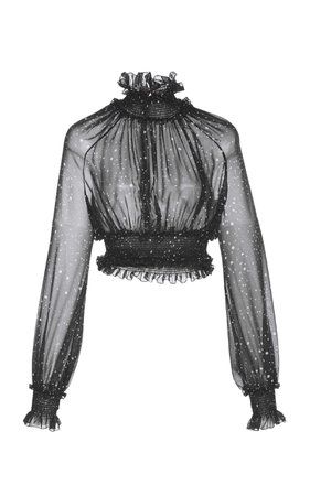 Sheer Ruched High Neck Cropped Blouse by Giambattista Valli | Moda Operandi