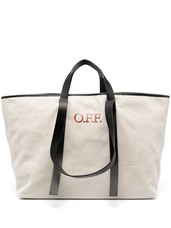 Shop Off-White logo-print two-tone tote bag with Express Delivery - Farfetch