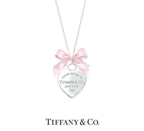 Tiffany&Co Silver Heart pink bow necklace