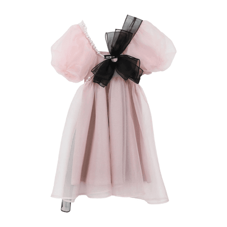 pink black mesh bow dress