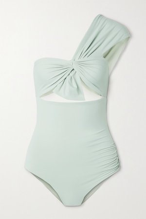 Venice One-shoulder Cutout Swimsuit - Gray green