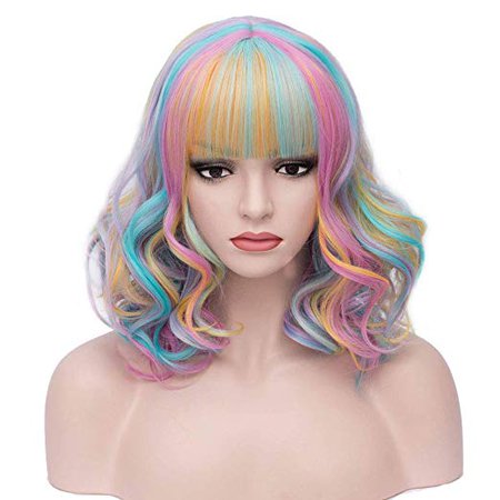 Amazon.com: BERON 14 Inches Women Girls Short Curly Synthetic Wig with Air Bangs Lovely Pink, 230 Grams: Beauty