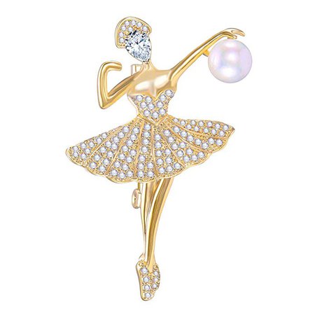 ballerina dancer Brooch Pins Paved by Crystals for Wedding gold