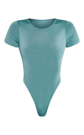 Teal Slinky Short Sleeve Bodysuit | PrettyLittleThing USA