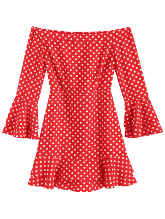 Off The Shoulder Polka Dot Party Dress FIRE ENGINE RED: Print Dresses M | ZAFUL