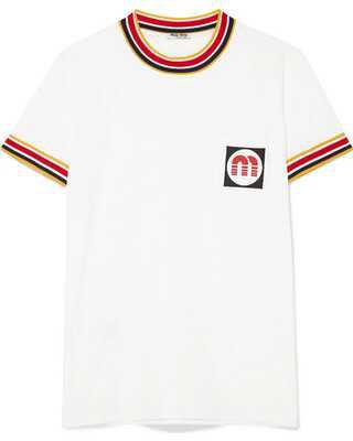 MIU MIU Striped Rubber Logo Patch T-Shirt
