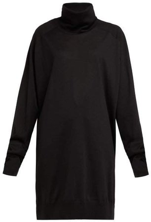 Oversized Roll Neck Wool Sweater Dress - Womens - Black