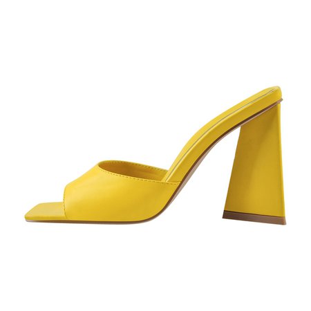 Square Toe Yellow Orange Chunky Heel Sandals Mules – Onlymaker