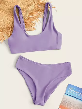 Plain Scoop Neck Bikini Swimsuit | SHEIN USA
