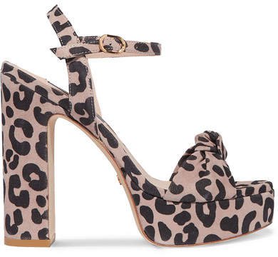Mirri Knotted Leopard-print Suede Platform Sandals - Leopard print