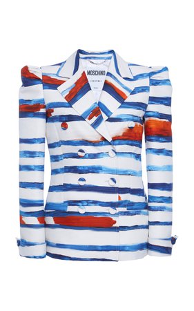 Striped Double-Breasted Cotton Blazer by Moschino | Moda Operandi