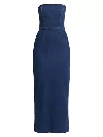 Shop Reformation Eugenia Denim Strapless Midi-Dress | Saks Fifth Avenue