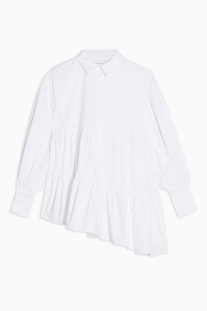 White Asymmetric Poplin Tiered Shirt | Topshop