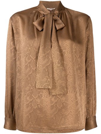 Brown Yves Saint Laurent Pre-Owned 1970's Snakeskin Print Pussy Bow Blouse | Farfetch.com