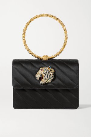 Black Broadway embellished quilted satin tote | Gucci | NET-A-PORTER