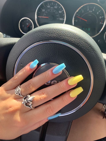 baby blue and yellow nails