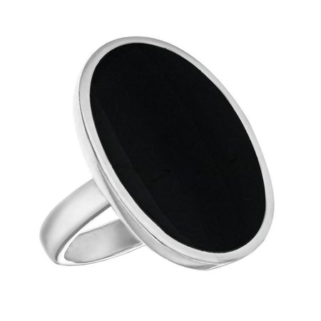 Stering Silver Large Oval Black Stone Ring