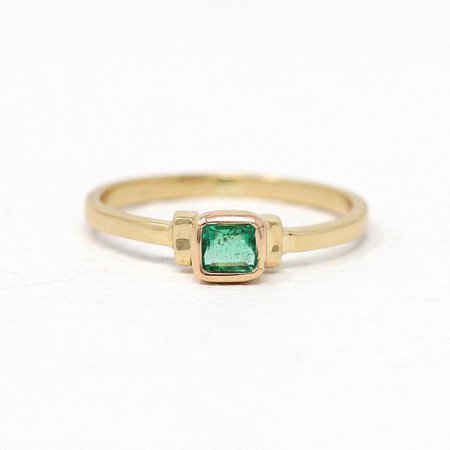 Genuine Emerald Ring Estate 18k Yellow Gold .21 CT Green | Etsy